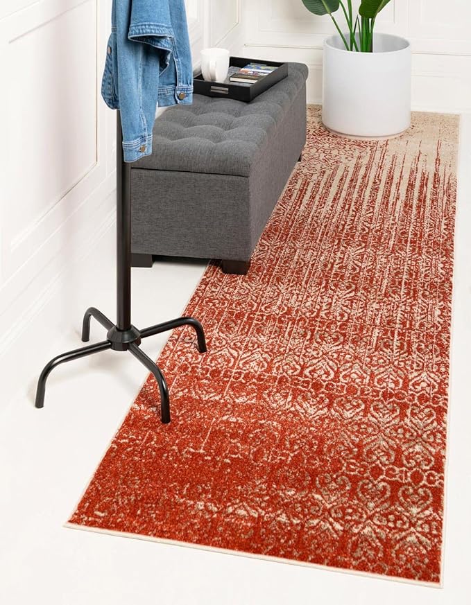 Unique Loom Del Mar Collection Area Rug - Jennifer (2' x 6' 1" Runner, Red/ Beige)