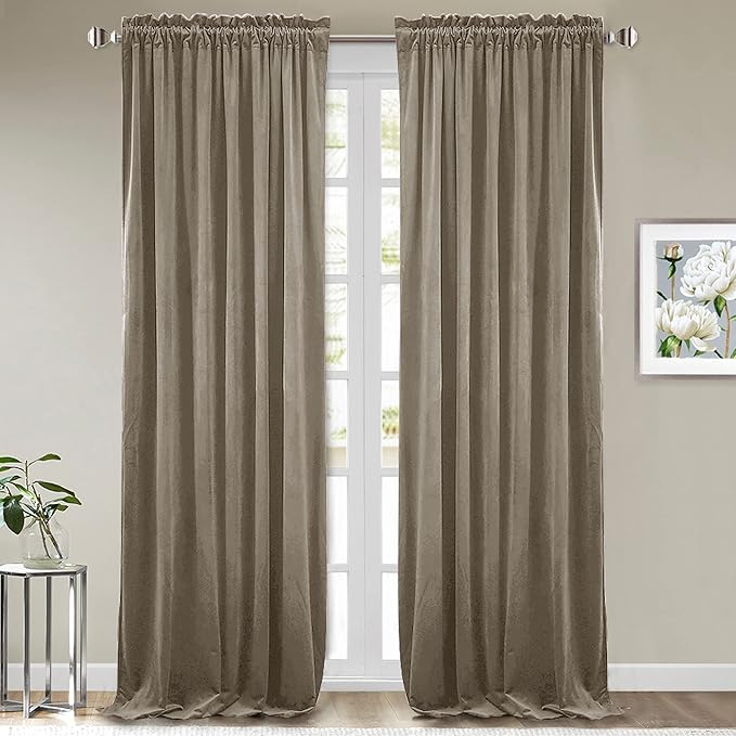 StangH Camel Beige Velvet Curtains Neutral Privacy Thermal Insulated Window Drapes for Office, Soft Sliding Door Curtains for Living Room, W52 x L94, 2 Panels