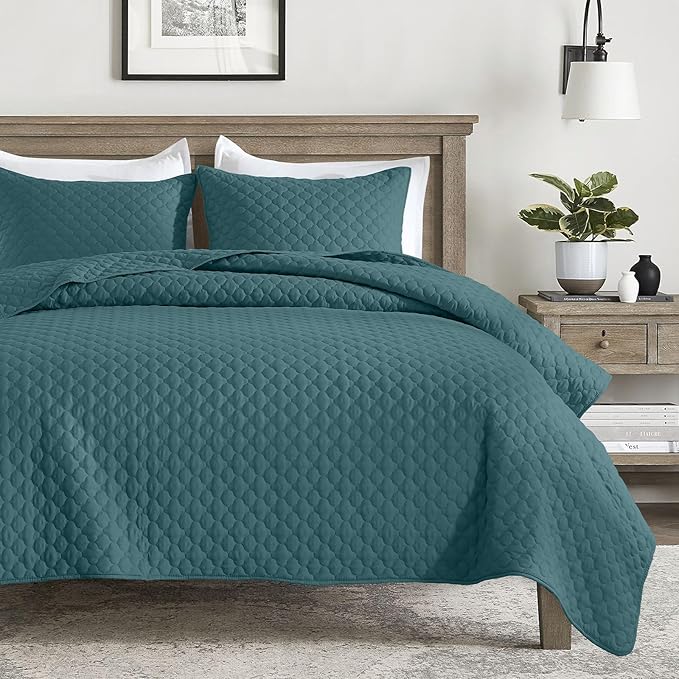 HORIMOTE HOME Quilt Twin Size Teal Blue, Lightweight Quilt for Summer Ultra-Soft Microfiber Modern Style Quilted Clouds Pattern Bedspread Quit Set 2 Pieces (1 Quilt and 1 Pillow Sham)