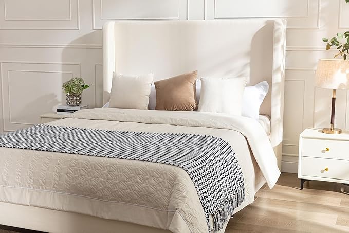 California King Size Upholstered Bed Frame, Platform Bed Frames with 54" Tall Headboard Wingback, Strong Wood Slats Support/No Box Spring Needed/Elegant Simplicity/No Noise, Beige Boucle