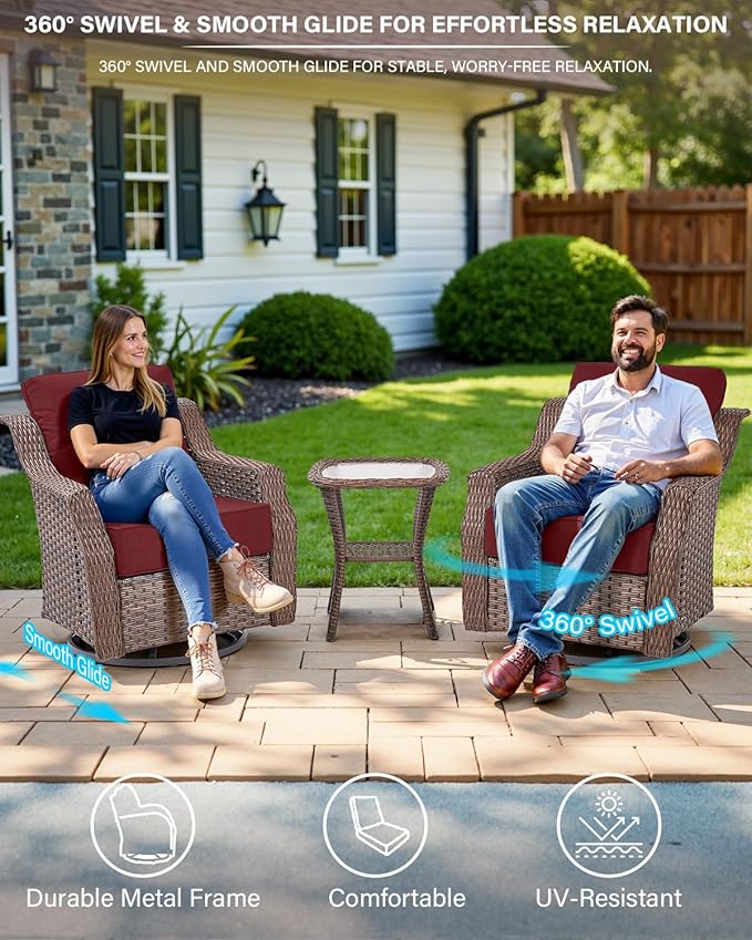 10 Piece High Back Outdoor Patio Furniture Set - Patio Conversation Set with Swivel Rocker Outdoor Chairs Set of 4 and 3 Seater Sofa, Wicker Ottoman and Coffee Table for Garden Backyard