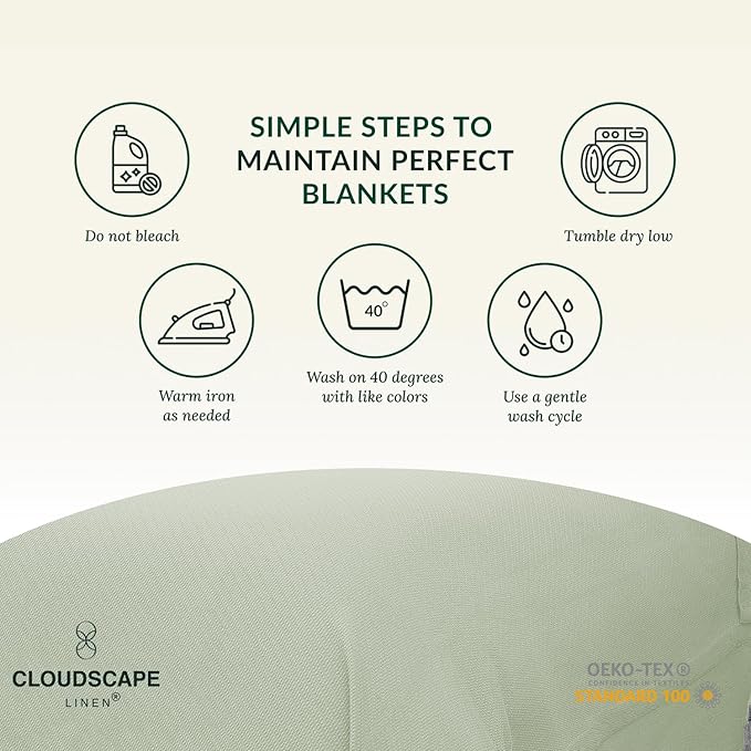 Cloud Scape Linen 100% Cotton Blanket Twin 68x92 Seafoam - Cozy Herringbone Weave, Fits Up to Twin XL Size Beds, Breathable Softness, All-Season Warmth, Winter Blanket, Bedding Gift Choice