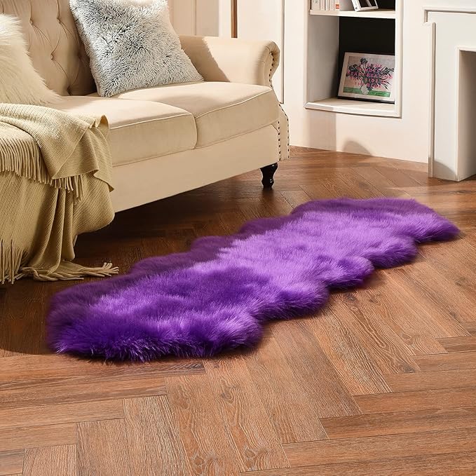 duduta Purple Faux Sheepskin Runner Rugs 2x6 ft, Fluffy Shag Bedroom Rug Fur Sofa Couch Covers Washable