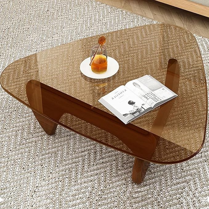 Modern Glass Coffee Table, Mid Century Small Coffee Table, Coffee Table for Living Room,Suitable for Bedroom Living Room Reception Office Tables (Walnut/Brown, Small)