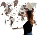 Handmade 3D Wood World Map Wall Art Large Wall Decor Track Your World Travels - Special for Home, Kitchen and Office (X-Large, Cappuccino)