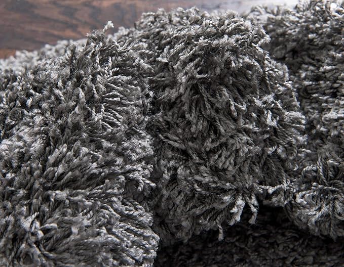 Unique Loom Solid Shag Collection Area Rug (7' 1" Round, Graphite Gray)