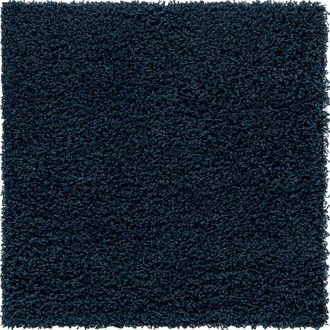 Unique Loom Solid Shag Collection Area Rug (3' 3" Square, Sapphire Blue/ Navy Blue)