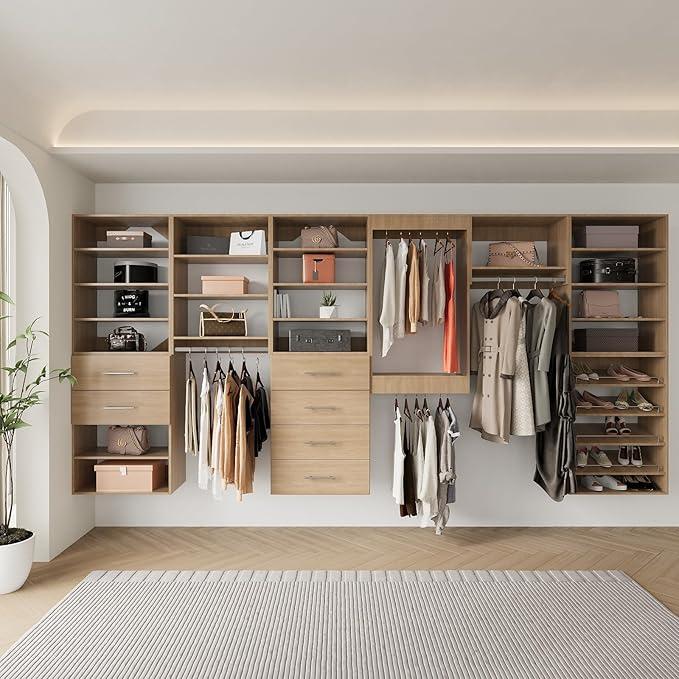 2 Drawer Short Tower Closet Unit, Modular Closet System, Wood Closet System Organizer with Storage for Walk In Closets, Clothing Rack Closet for Hanging Clothes, Bedroom, Wood, 19.5"W