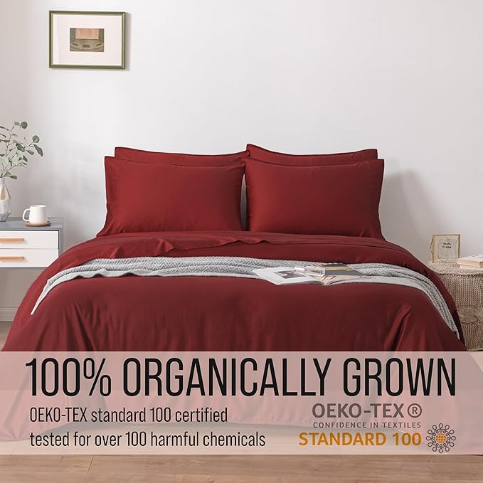 Bella Coterie 6 Piece Luxury Bamboo Viscose Queen Size Sheet Set | 100% Organically Grown | Cooling for Hot Sleepers | 18" Deep Pocket | Soft & Hypoallergenic | 4 Pillowcases [Merlot]