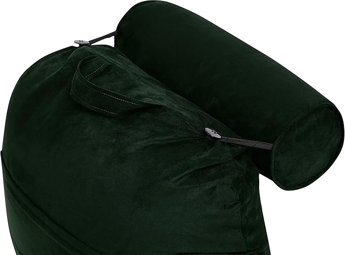 Husband Pillow XXL Aspen Edition, Adult Reading Sit Up Bed Rest Pillow for Bed with Arms & Neck Roll on Bungee Cord - Premium Memory Foam, Reversible 2 Sided Cover Micro Suede or Plush, Ramona Green