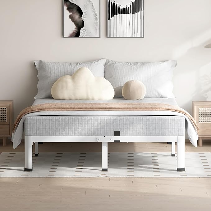 10 Inch White King Size Bed Frame, 3500Lbs Heavy Duty Metal Platform with Round Corner Legs Mattress Slide Stopper, Steel Slat Support No Box Spring Needed, Noise Free, Non-Slip, Easy Assembly
