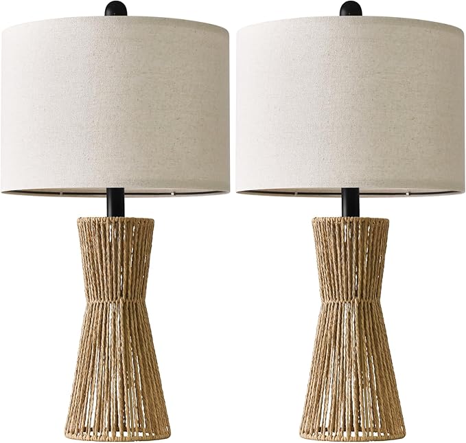 OYEARS 22.5" Table Lamps for Living Room,Boho Lamps Set of 2 for Bedrooms, Bedside Lamp for Nightstands, Rattan Lamp, Farmhouse Table Lamp for Room Decor, End Table, Retro, Brown（Not Include Bulbs）