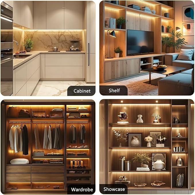 VST Under Cabinet Lighting, Work with Touch Switch – Solderless Linkable Gapless Under Counter Lights for Kitchen Liquor Cabinet Closets (6 Lights Bar Kit)