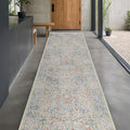 Floral 3x20 Wide Hallway Runner - Beige Blue with Purple Accent, Boho Pastel Decor, Washable Low Pile Non Slip Stain Resistant Rug for Long Kitchen, Hall Way