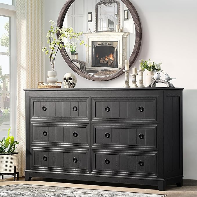 Bedroom Dresser and Nightstand Sets 4 Piece, Farmhouse 6 Drawers Dresser & 40.5" Tall Chest of Drawers,18" Nightstands with Charging Station,54" Wide Furniture Dressers for Bedroom,Living Room