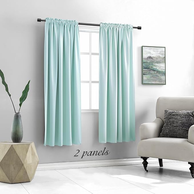 DONREN 72 Inches Long Room Darkening Curtain Draperies for Living Room - Blackout Solid Rod Pocket Curtains for Dining Room(2 Panels,Aqua)