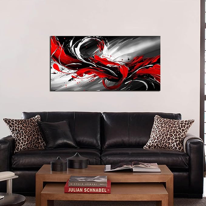 Black White and Red Abstract Print Picture Painting Large Canvas Wall Art for Living Room Bedroom Framed Canvas Wall Decor Modern Room Abstract Wall Decorations Artwork Size 20x40 Ready to Hang