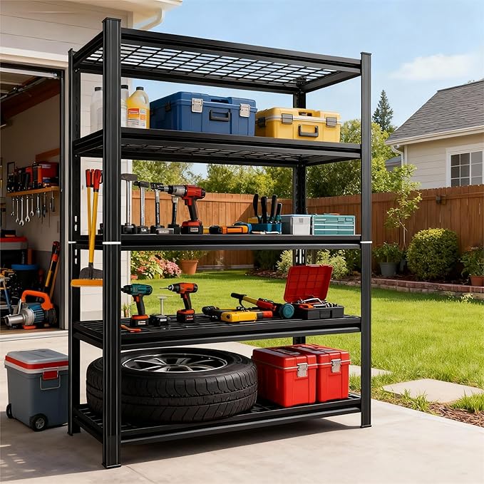 48''W Wire Garage Metal Shelving, 3020 Lbs Heavy-Duty Garage Storage Shelves, 5-Tier Adjustable Reinforced Shelves for Laundry Rooms, Basements, Kitchens&Outdoor (48''W*24''D*72''H)