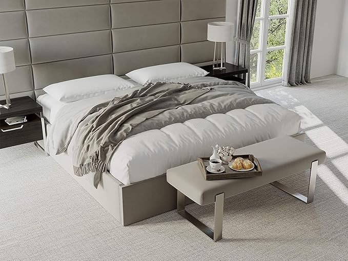 VANT Upholstered Bed Bench - Vintage Leather Jet Black - Brushed Nickel - Contemporary Modern, Bedroom Bench Seat, Hallway, or Entryway