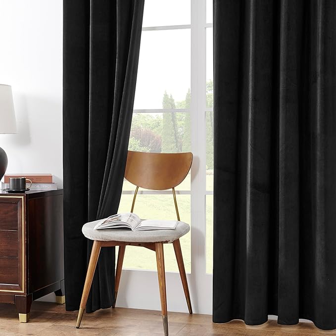 Joydeco 100% Blackout Velvet Curtains for Bedroom 96 Inches Long 2 Panels, Back Tab/Rod Pocket Living Room Drapes, Thermal Insulated Soundproof Heavy Duty Curtains for Windows,52W x 96L,Black
