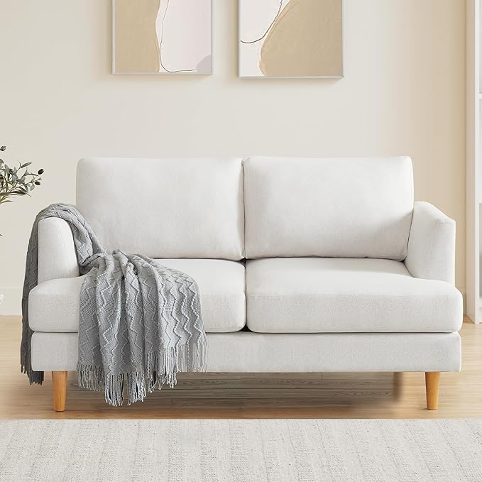Loveseat Sofa 56", Small Couches for Small Spaces, Mid Century Love Seat Couches for Living Room, Upholstered 2-Seater Couch for Bedroom, Apartment, Beige