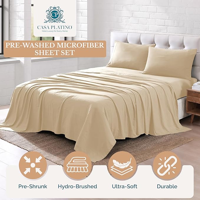 Casa Platino Twin XL Sheets, Pre-Washed Ultra Soft Twin XL Sheet, Breathable Cooling Sheets Twin XL Size Bed Set, 100% Brushed Microfiber Sheet Set, Twin XL Deep Pocket Sheet Sets - Linen
