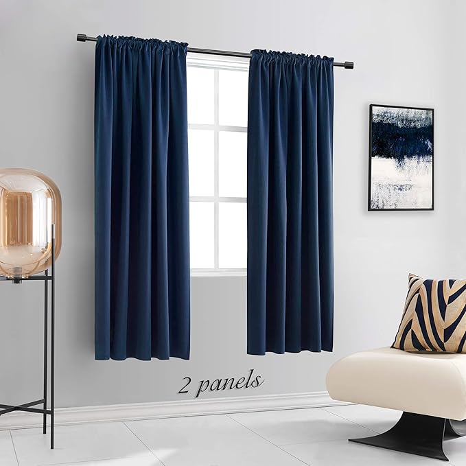 DONREN 72 Inch Length Navy Blue Blackout Curtains -Thermal Insulated Energy Efficient Curtains for Bedroom,Set of 2 Panels,W 42 x L 72