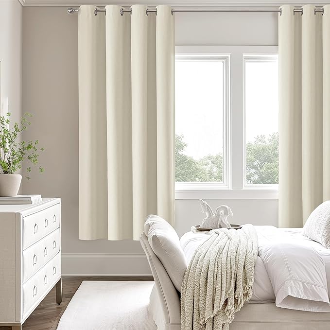 ChrisDowa 100% Blackout Birch Solid Curtains 72 Inches Long 2 Panels for Bedroom Living Room,Farmhouse Room Darkening Thermal Insulated Soundproof Grommet Top Window Treatment Drapes,52x72