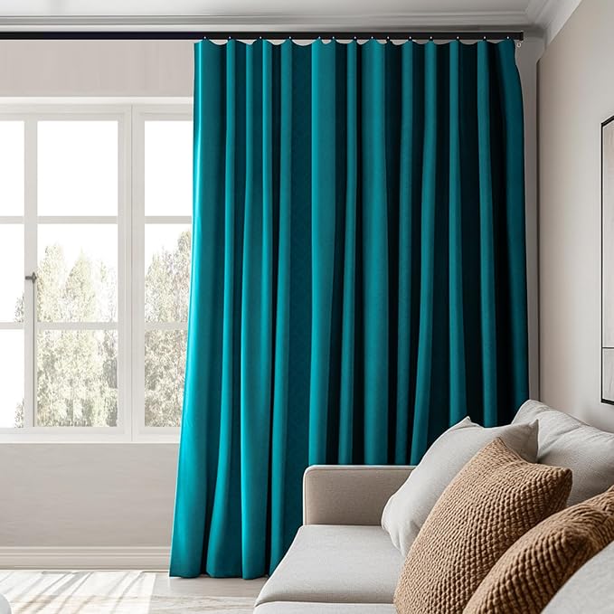 Room Divider Curtains Total Blackout Privacy Curtain Panel Room Thermal Insulated Noise Reduction Curtains for Bedroom Window Living Room Ceiling Track Curtain W 15 ft × H 7 ft Azure Blue