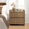 SICOTAS Night Stand Fluted Nightstands with Charging Station- Modern 2 Drawers Nightstand 25" Tall Bedside Table End Table, Large Night Stands for Bedroom, Living Room Sofa Side (Caramel Oak, 1 Piece)