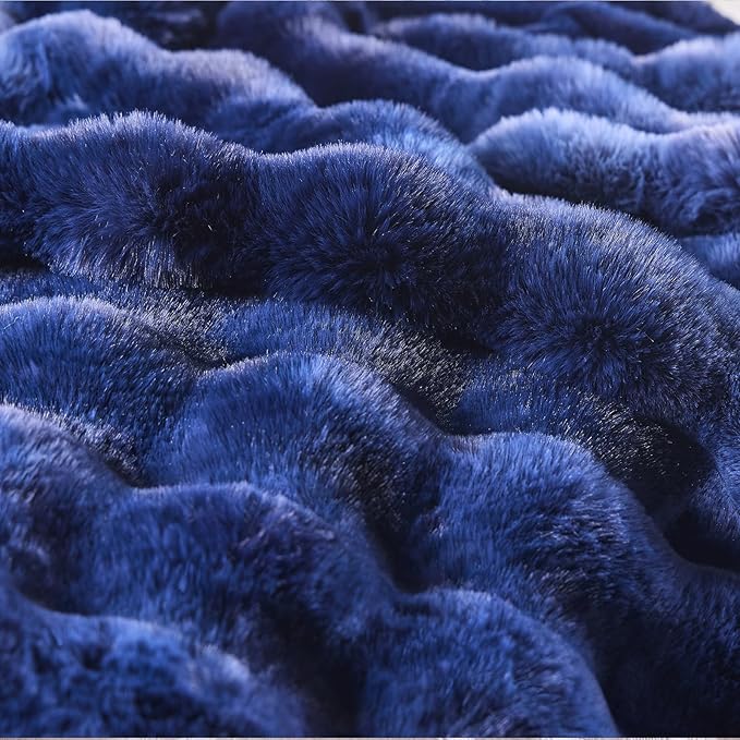 BENVWE Fluffy Faux Fur Throw Blanket for Couch, Soft Plush Thick Cozy Fuzzy Luxury Minky Bubble Blanket for Home Living Room Decor Gift for Women, Tie-dye Blue, 51" x 63", 1100GSM