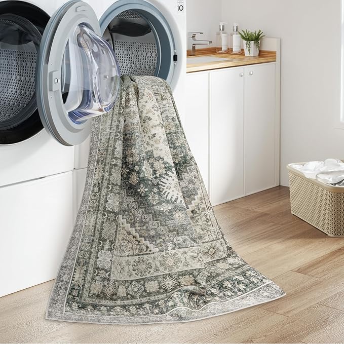 zesthome 5x7 Area Rugs - Ultra-Thin Washble Rug, Stain Resistant Anti Slip Backing Rugs for Living Room,Bedroom, Vintage Home Decor Area Rug (Wheat/Charcoal,5'x7')