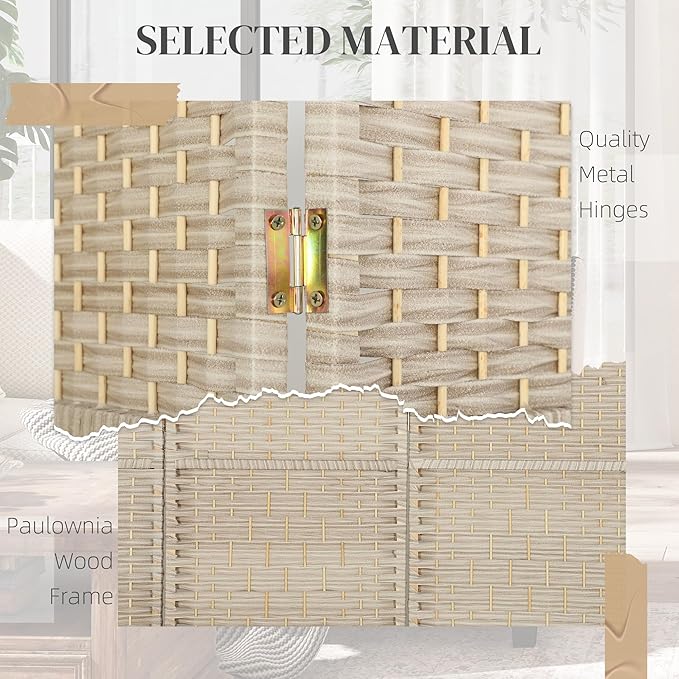 HOMCOM 6 Panel Room Divider, 6' Tall Folding Privacy Screen, Hand-Woven Freestanding Wall Partition for Home Office, Bedroom, Washed Oak