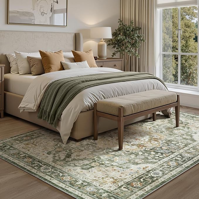 PADOOR 6X9 Area Rug,Rugs for Living Room,Soft Olive Rugs for Bedroom,Machine Washable Rug Non Slip Carpet for Dining Room Living Room Bedside Office