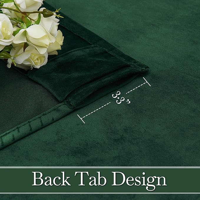 RYB Home Hunter Green Velvet Curtains for Living Room, Vintage Drape 84 inches Long Soft Durable Texture Room Darkening Privacy Window Treatment Decorative Backdrop for Bedrooom, W52 x L84, 2 Panel