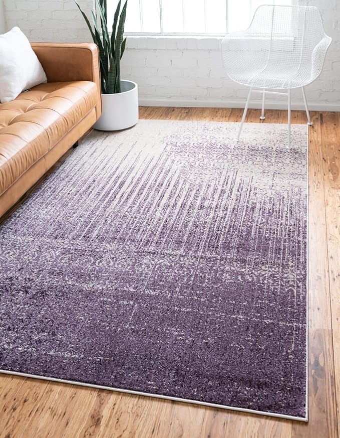 Unique Loom Del Mar Collection Area Rug - Jennifer (7' 1" x 10' Rectangle, Purple/ Ivory)