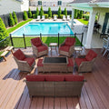 10 Piece High Back Outdoor Patio Furniture Set - Patio Conversation Set with Swivel Rocker Outdoor Chairs Set of 4 and 3 Seater Sofa, Wicker Ottoman and Coffee Table for Garden Backyard