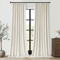 Topfinel Extra Long Total Blackout Linen Curtains 108 Inches Long for Living Room Large Window with Hooks Rings, Pinch Pleated Cold Blocking Acoustic Heavy Ivory Track Curtains 2 Panels 9 FT