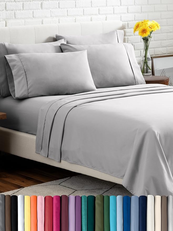 Bare Home Hotel Luxury Twin XL Sheet Set, Extra Soft - 4 Piece Set - Deep Pockets - Easy Fit - Cooling & Breathable - Wrinkle, Fade, Stain Resistant - Includes 2 Pillowcases (Twin XL, Light Grey)
