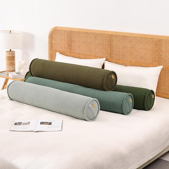 Cuddle Pillow – Corduroy Long Body Pillow for Adults, Cozy Bolster Pillow for Bed, Soft & Supportive for Relaxing Sleep,47 x 7.87 Inches,Avocado Green