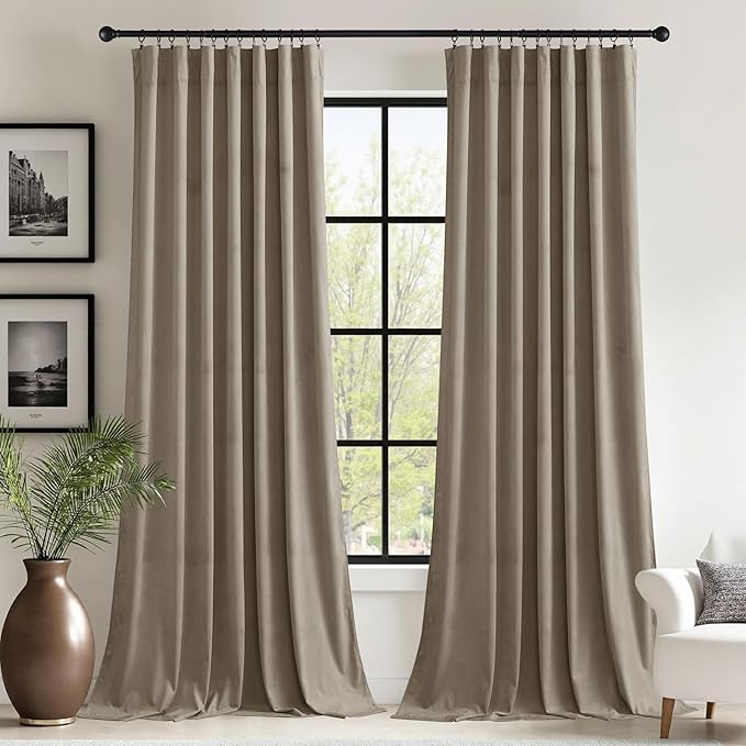 StangH Super Soft Velvet Curtains for Living Room Camel Beige 62 inches Width Room Darkening Noise Reducing Drapes for Kids Bedroom/Office/Winter Decor, W62 x L96, 2 Panels
