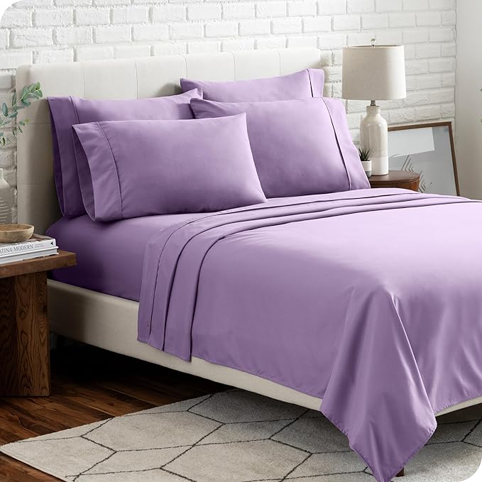 Bare Home Hotel Luxury King Sheet Set, Extra Soft - 6 Piece Set - Deep Pockets - Easy Fit - Cooling & Breathable - Wrinkle, Fade, Stain Resistant - Includes 4 Pillowcases (King, Lavender)