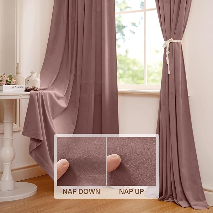 StangH Soft Wild Rose Velvet Curtains 102 inches Long Light Blocking for Girls Bedroom, Elegant Warming Drapes Thermal Insulated Noise Reducing for Nursery/Living Room, W52 x L102, 2 Panels