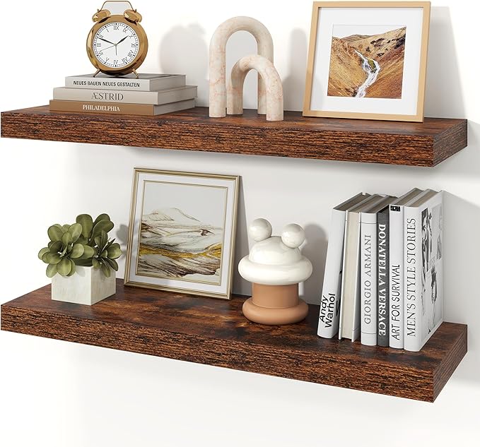 Floating Shelves for Wall, 9.3" Deep Wall Mounted Rustic Wood Shelves for Bathroom, Bedroom, Living Room, Kitchen, Hanging Shelf for Books/Storage/Room Decor (Brown, 30")