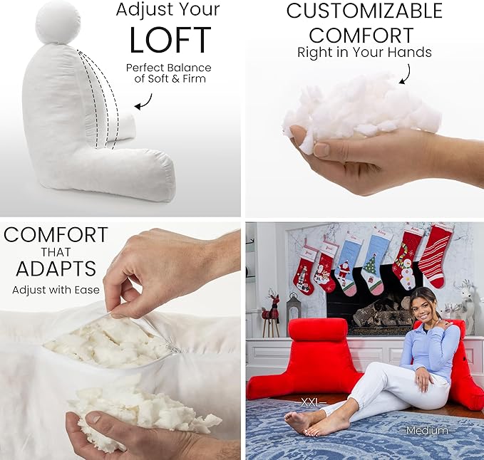 Husband Pillow XXL – Reading Pillow Bed Chair with Arms & Back Support – Red - Back Pillow for Beds Sitting Up – Bed Rest Arm Pillow – Comfy Reading Pillow for Adults