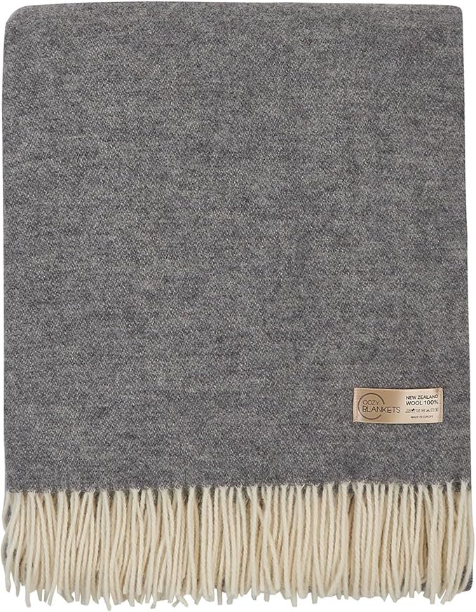New Zealand Virgin Wool Throw Blanket, Indoor & Outdoor, Soft Blanket with Fringes, 55 x 79 in (140 x 200 cm)