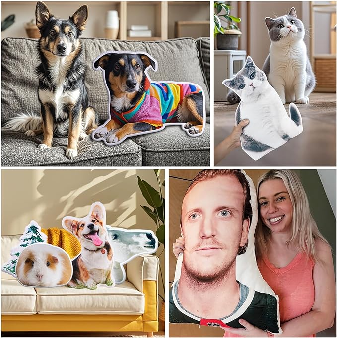 VEELU Custom Face Pillow Personalized Photo Body Pillows 3D Printing Head Body Shaped Pets Plush Stuffed for Home Sofa Decor Funny Valentine's Day Gag Gifts for Couples/Him/Her