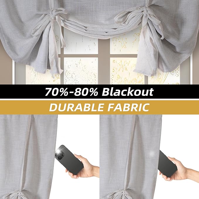 DriftAway Double Layer Linen Blackout Tie Up Curtains Thermal Insulated Fully Lined Balloon Roman Shade Bathroom Window Adjustable Rod Pocket for Small Window 31 Inch by 47 Inch Ivory