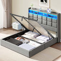 Lift Up Queen Bed Frame with Storage, Upholstered Bed Frame Queen Size with LED Lights Headboard and Charging Station, No Box Spring Needed, Easy Assembly - Light Grey
