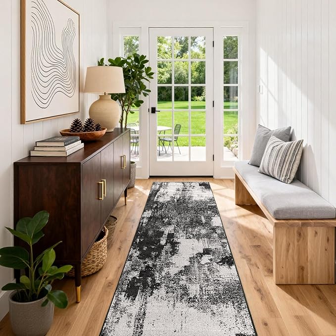 2x3 Washable Area Rug for Entryway：Soft Traditional Printed Area Rug Non-Slip Kitchen Rugs Low-Pile Medallion Indoor Door Mat Small Farmhouse Carpet for Entrance Foyer Bedside Black White 2x3